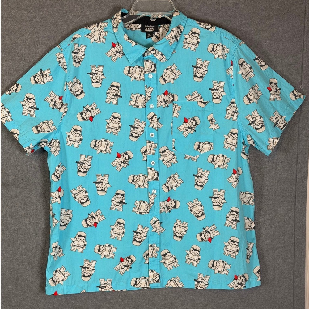 Star Wars Shirt XL Blue Stormtrooper All Over Print Disney Parks Geek Aesthetic